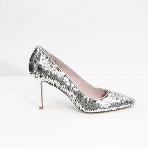 Chinese Laundry Women Sequin Heels New Stiletto sz 7 Silver gold pointed
